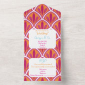 Rosa und orangefarbene Fan-Hochzeit All In One Einladung (Innen Boden)