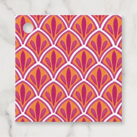 Rosa und orangefarbene Fan-Hochzeit Geschenkanhänger (Vorderseite)