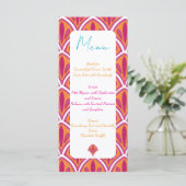 Rosa und orangefarbene Fan-Hochzeit Menükarte (Stehend Vorderseite)