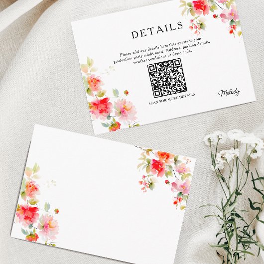 Rosa und orangefarbene florale Details QR-Code Abs Begleitkarte