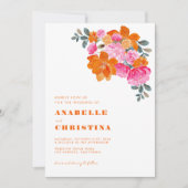 Rosa und orangefarbene, florale Hochzeit Einladung (Vorderseite)