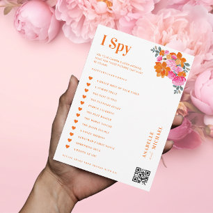 Rosa und orangefarbene florale Hochzeits-I Spy-Jag Einladung