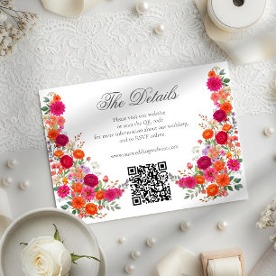 Rosa und orangefarbene florale Hochzeitswebsite QR Begleitkarte