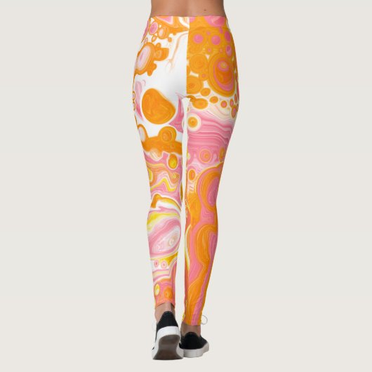 Rosa und orangefarbene Flüssigkeiten Kunst Leggings (Rückseite)