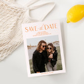 Rosa und orangefarbene Foto Save the Date-Karte