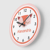 Rosa und Orangefarbene Fox-Face Acryl Große Wanduhr (Winkel)