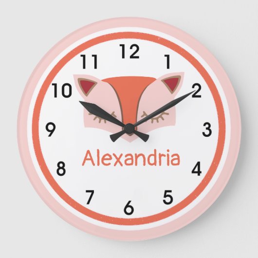 Rosa und Orangefarbene Fox-Face Acryl Große Wanduhr (Vorderseite)