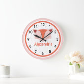 Rosa und Orangefarbene Fox-Face Acryl Große Wanduhr (Zuhause)