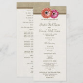 Rosa und orangefarbene Gerbera-Daisy-Hochzeitsprog Programm (Vorne/Hinten)