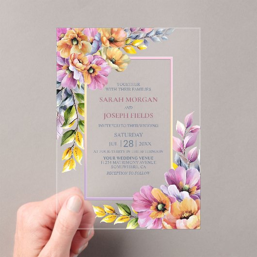 Rosa und orangefarbene Hochzeit Acryleinladungen (Insitu (Handheld))