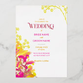 Rosa- und Orangefarbene Hochzeit Folieneinladung (Vorderseite)