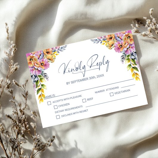 Rosa und orangefarbene Hochzeit RSVP Karte