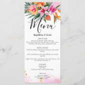 Rosa und orangefarbene Hochzeit tropischer Flora Menükarte (Vorderseite)