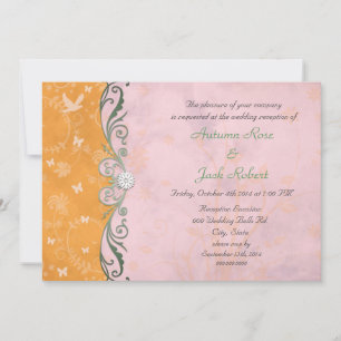 Rosa und orangefarbene Hochzeitsempfehlung Einladung