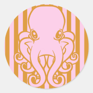 Rosa und orangefarbene Kraken Runder Aufkleber