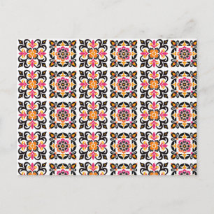 Rosa und orangefarbene mexikanische Folkloreflecht Postkarte