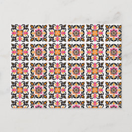 Rosa und orangefarbene mexikanische Folkloreflecht Postkarte