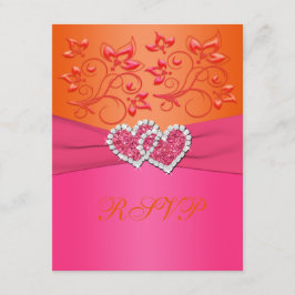 Rosa und orangefarbene, mit Blumen verbundene Herz RSVP Karte