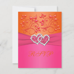 Rosa und orangefarbene, mit Blumen verbundene Herz RSVP Karte