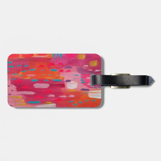 Rosa und orangefarbene Pinselstriche Abstrakt Gepäckanhänger (Rückseite horizontal)