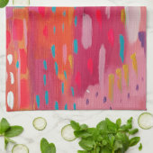 Rosa und orangefarbene Pinselstriche Abstrakt Geschirrtuch (Gefaltet)