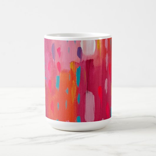 Rosa und orangefarbene Pinselstriche Abstrakt Kaffeetasse (Mittel)
