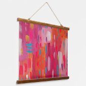 Rosa und orangefarbene Pinselstriche Abstrakt Wandteppich Mit Holzrahmen (Gewinkelt)