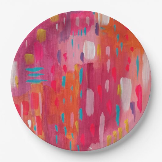 Rosa und orangefarbene Pinselstriche Pappteller (Vorderseite)