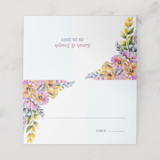 Rosa und orangefarbene Platzkarte (Außenseite Aufgefaltet)