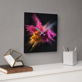 Rosa und orangefarbene Pulverblase Quadratische Wanduhr