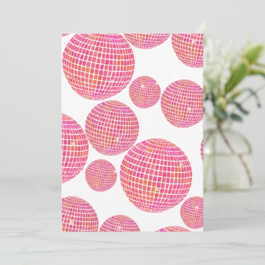 Rosa und orangefarbene Retro Disco Ball Graduation Einladung (Stehend Vorderseite)