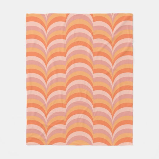 Rosa und orangefarbene Retro-Muster Fleecedecke (Vorderseite)