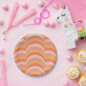 Rosa und orangefarbene Retro-Muster Pappteller (Party)
