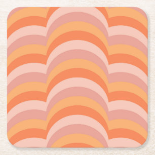 Rosa und orangefarbene Retro-Muster Rechteckiger Pappuntersetzer