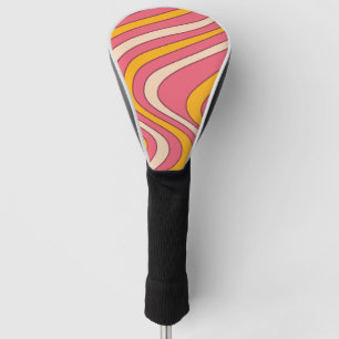 Rosa und orangefarbene Retrowellen Golf Headcover