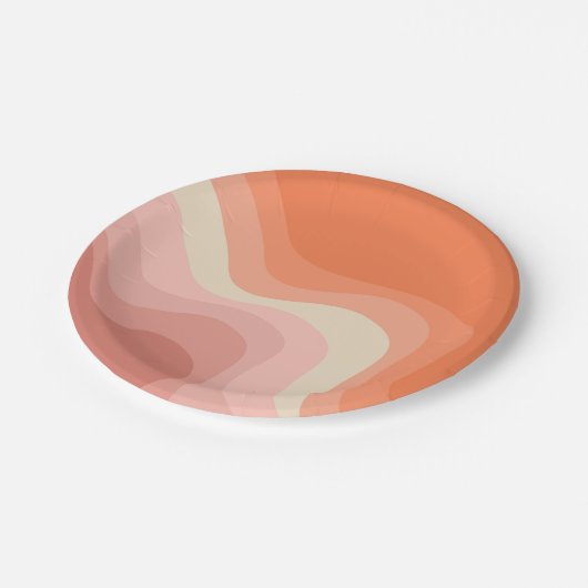 Rosa und orangefarbene Retrowellen Pappteller (Schrägansicht)