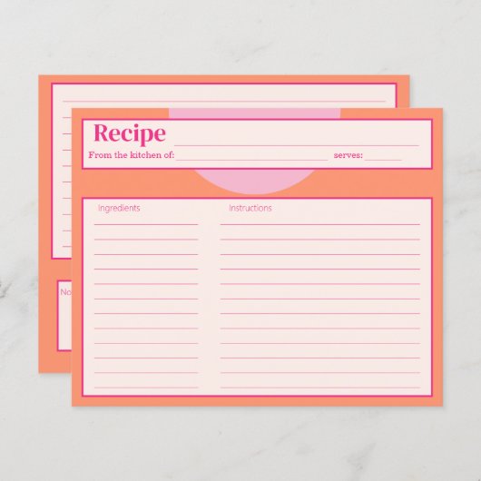 Rosa und orangefarbene Rezeptkarte (Vorne/Hinten)