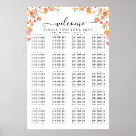 Rosa und orangefarbene Sommer-Blumenkarte Poster