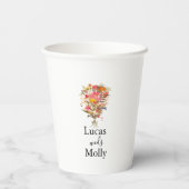 Rosa und orangefarbene Sommer-Blumenpapier-Tasse Pappbecher (Rückseite)