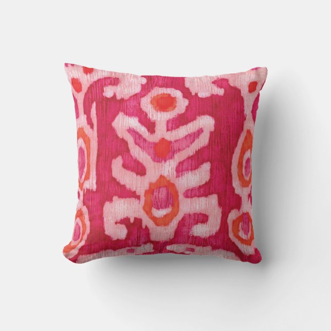 Rosa und orangefarbene Tribal Ikat Kissen (Vorderseite)