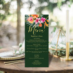 Rosa und orangefarbene tropische Floralfarben auf  Menükarte<br><div class="desc">Das tropische Hochzeitsdesign ist ideal für Paare,  die einen Sommer,  einen Strand oder eine Hochzeit in Urlaubsort planen. Die Speisekarte bietet ein wunderschönes und lebendiges Aquarellbild mit tropischen Blume in Rosa und Orange,  die an ein herrliches Inselparadies erinnern.</div>