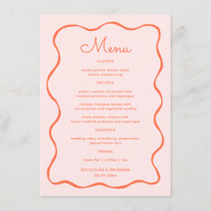 Rosa und orangefarbene Wave Wedding Menükarte