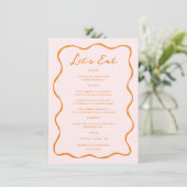 Rosa und orangefarbene Wave Wedding Menükarte (Stehend Vorderseite)