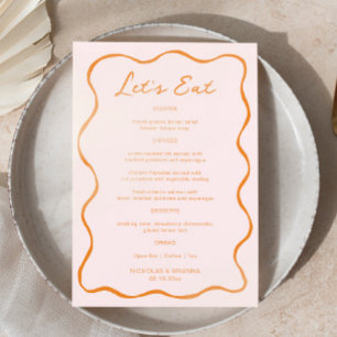 Rosa und orangefarbene Wave Wedding Menükarte
