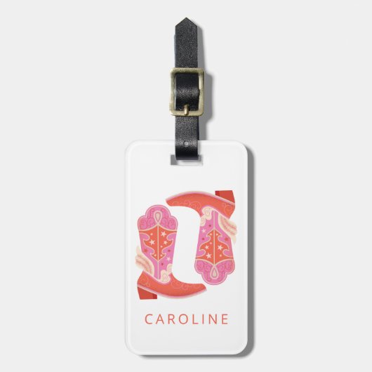 Rosa und orangefarbene Western Cowboy Boots Person Gepäckanhänger (Vorderseite vertikal)