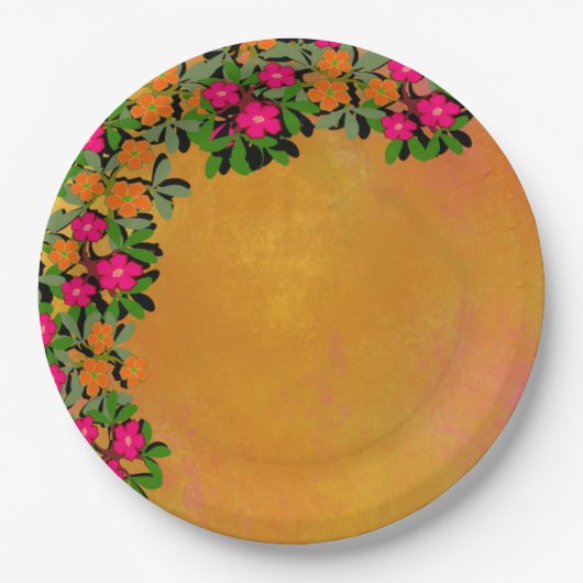 Rosa und orangefarbene Wildblumen Pappteller (Vorderseite)