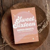 Rosa und orangefarbener Boho Arch & Foto Retro Swe Einladung