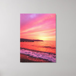 Rosa und orangefarbener Himmel schöner Sonnenunter Leinwanddruck