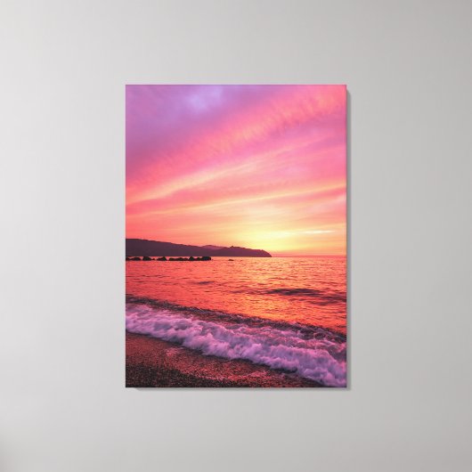 Rosa und orangefarbener Himmel schöner Sonnenunter Leinwanddruck (Vorderseite)