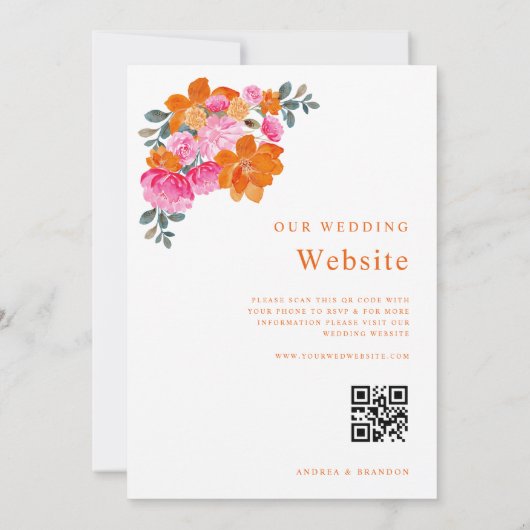 Rosa und orangefarbener QR-Code Hochzeit Einladung (Rückseite)
